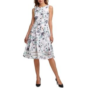 Calvin Klein Midi Floral Dress A-line Skater White Multi Womens Sz 2, $134